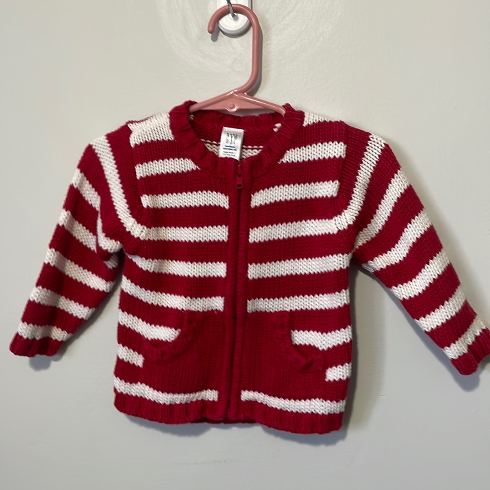 Baby GAP newborn zippered red stripe sweater